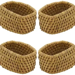 Natural Woven Rattan Oval Napkin Rings, Set of 4