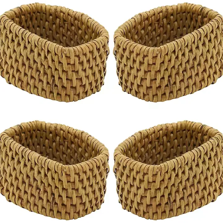 Natural Woven Rattan Oval Napkin Rings, Set of 4