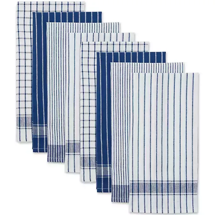 Nautical Blue Basic Assorted Dishtowels, Set of 8