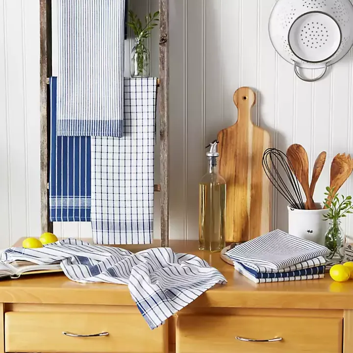 Nautical Blue Basic Assorted Dishtowels, Set of 8