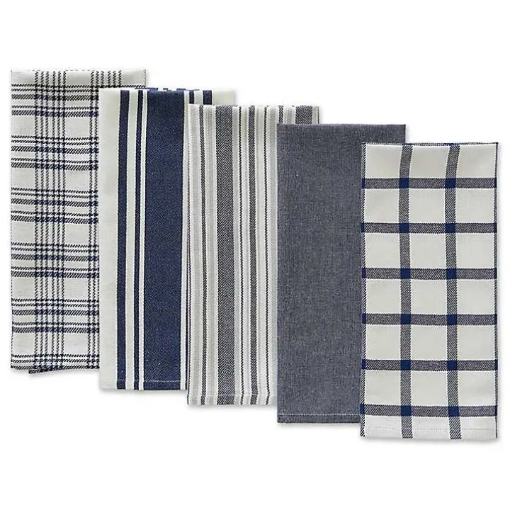 Nautical Blue Woven Dish Towels, Set of 5
