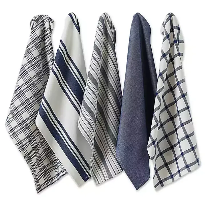 Nautical Blue Woven Dish Towels, Set of 5