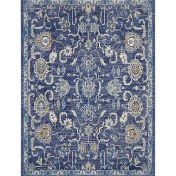Navy and Beige Botanical Area Rug, 5x7