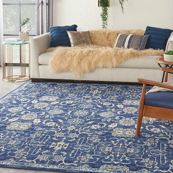 Navy and Beige Botanical Area Rug, 7x10