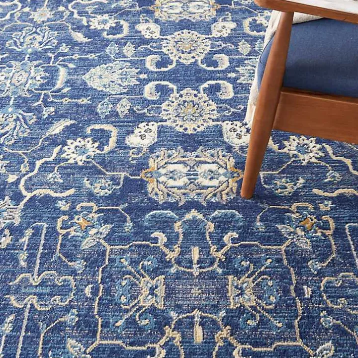 Navy and Beige Botanical Area Rug, 7x10