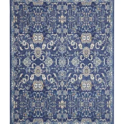 Navy and Beige Botanical Area Rug, 7x9