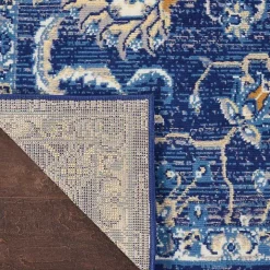 Navy and Beige Botanical Area Rug, 7x9