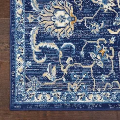 Navy and Beige Botanical Area Rug, 7x9