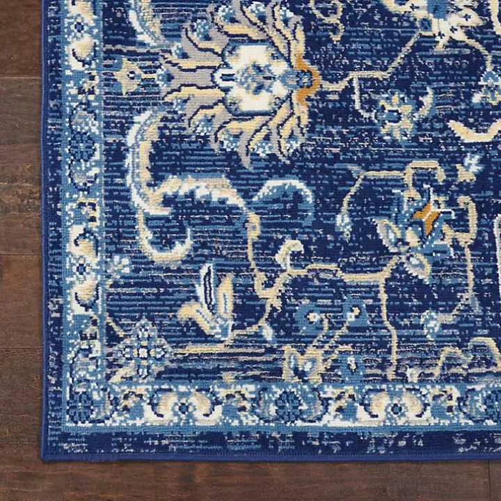 Navy and Beige Botanical Area Rug, 7x9
