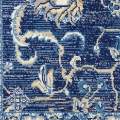 Navy and Beige Botanical Area Rug, 7x9