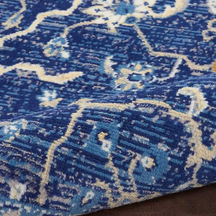 Navy and Beige Botanical Area Rug, 7x9