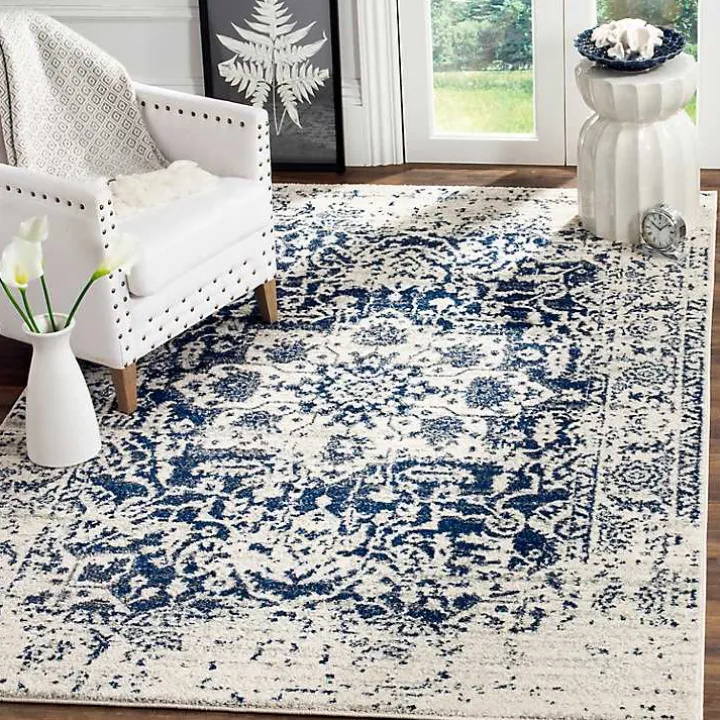 Navy and Cream Madison Distressed Area Rug, 8x10