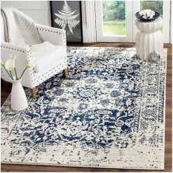 Navy and Cream Madison Distressed Area Rug, 6x9