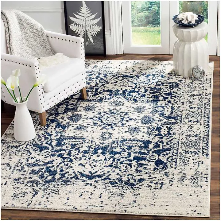 Navy and Cream Madison Distressed Area Rug, 6x9