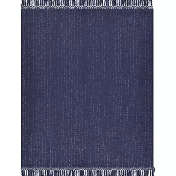 Navy and Cream Stitch Fringe Throw