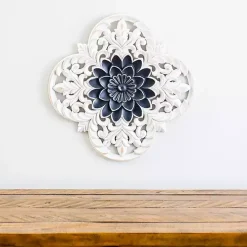 Navy and White Medallion Carved Plaque