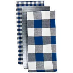 Navy and White Mixed Check Towels, Set of 3