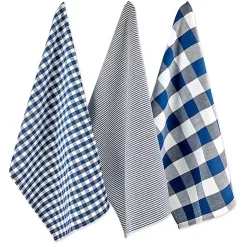 Navy and White Mixed Check Towels, Set of 3