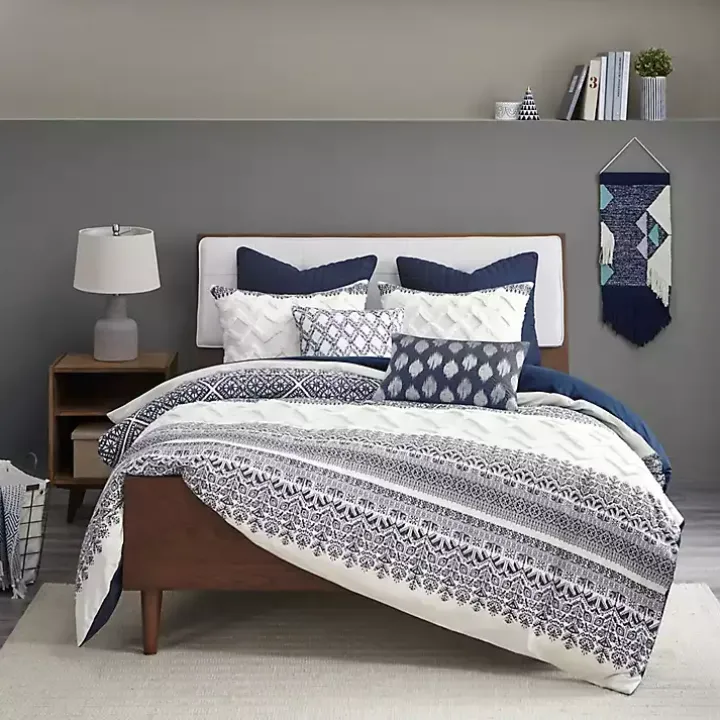 Navy and White 3-pc. California King Duvet Set