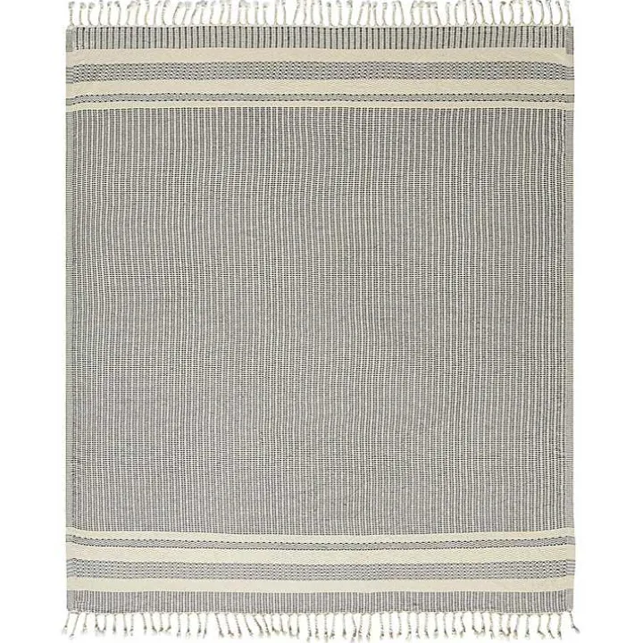 Navy and White Stripes Cotton Throw