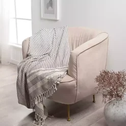 Navy and White Stripes Cotton Throw