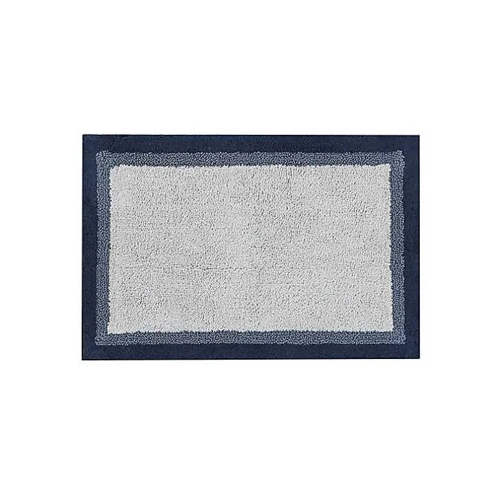 Navy Blue Border Cotton Bath Mat, 20x30