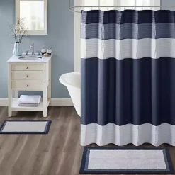 Navy Blue Border Cotton Bath Mat, 20x30