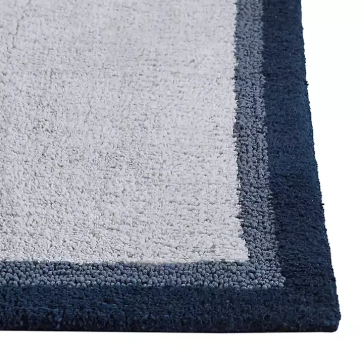 Navy Blue Border Cotton Bath Mat, 20x30