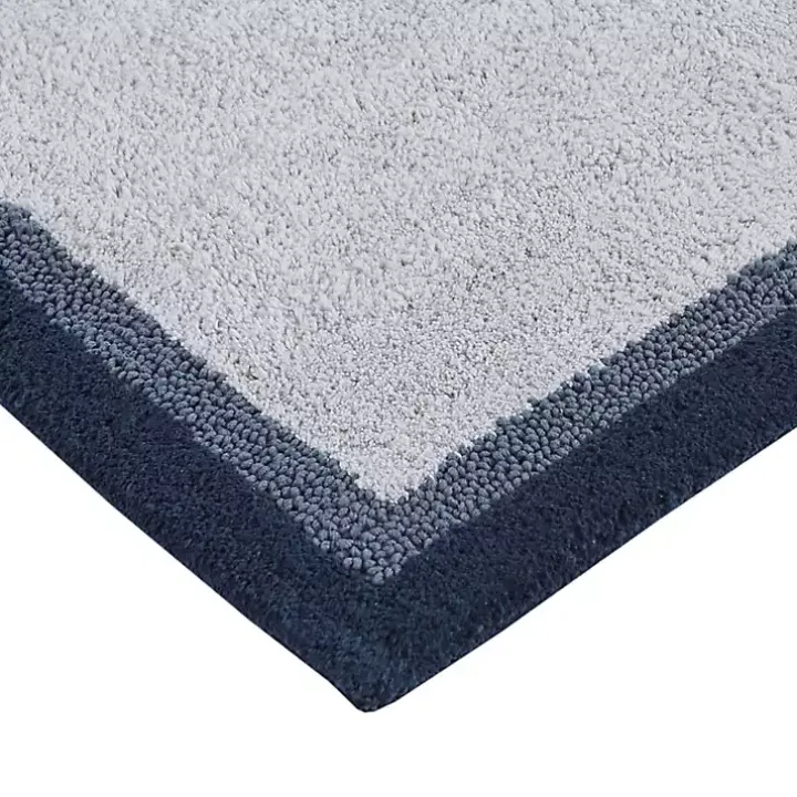 Navy Blue Border Cotton Bath Mat, 20x30