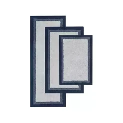 Navy Blue Border Cotton Bath Mat, 20x30