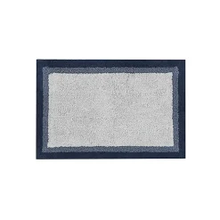 Navy Blue Border Cotton Bath Mat, 27x45