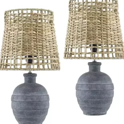 Navy Blue Ceramic 2-pc. Lamps with Seagrass Shades
