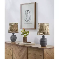 Navy Blue Ceramic 2-pc. Lamps with Seagrass Shades