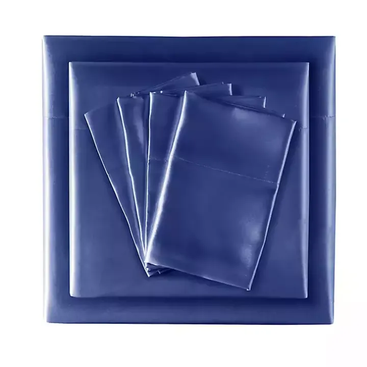 Navy Blue Satin 6-pc. King Sheet Set