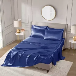 Navy Blue Satin 6-pc. King Sheet Set