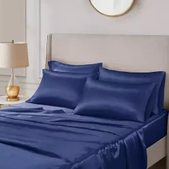 Navy Blue Satin 6-pc. King Sheet Set