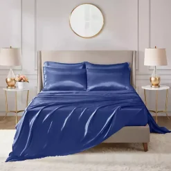 Navy Blue Satin 6-pc. Queen Sheet Set