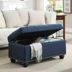 Navy Blue Tufted Jess Storage Ottoman Bench