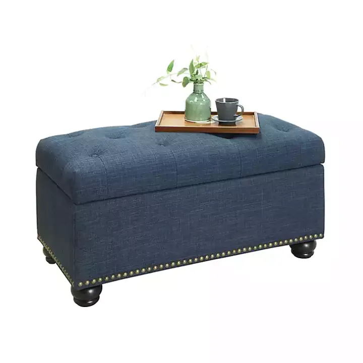 Navy Blue Tufted Jess Storage Ottoman Bench