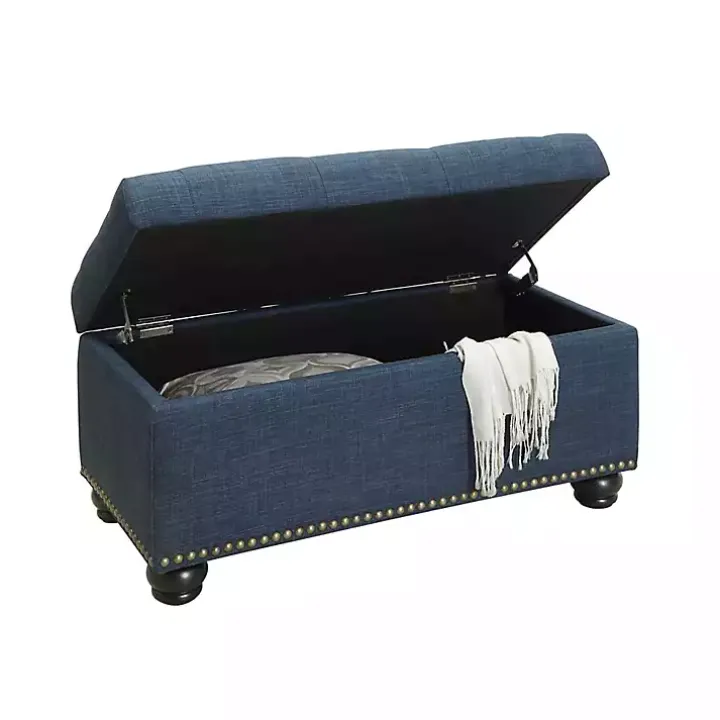 Navy Blue Tufted Jess Storage Ottoman Bench
