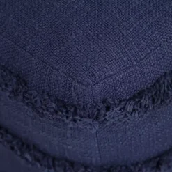 Navy Blue Tufted Stripe Cotton Square Pouf