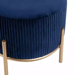Navy Blue Velvet Upholstered Round Ottoman