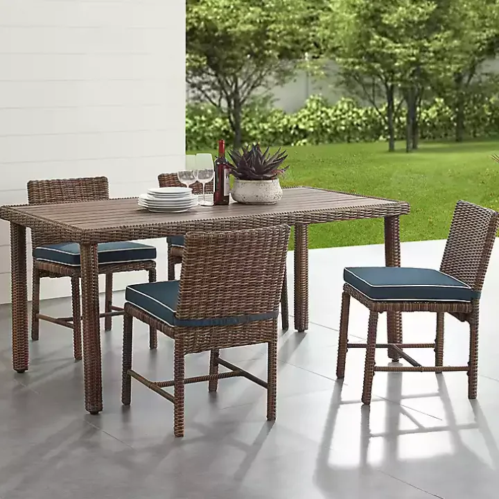 Navy Blue Wicker 5-pc. Outdoor Dining Set