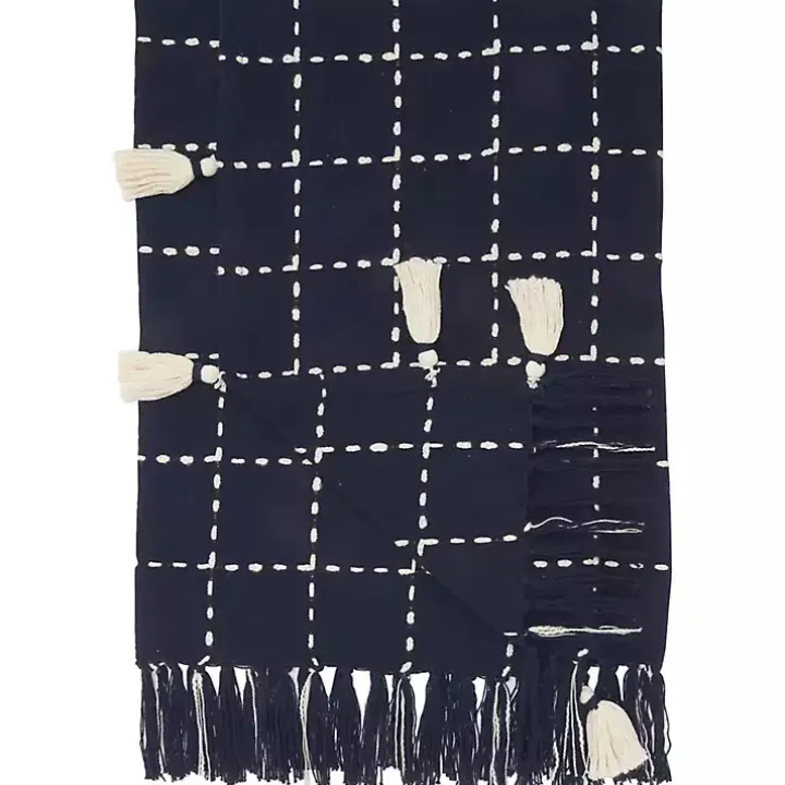 Navy Blue Woven Checkered Throw