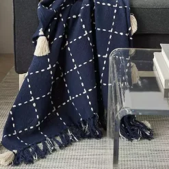 Navy Blue Woven Checkered Throw
