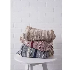 Navy Braided Stripe Throw
