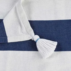 Navy Cabana Stripe Tassel Throw