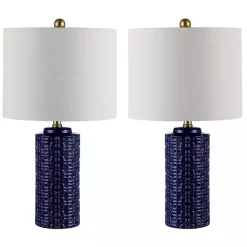 Navy Ceramic Motif Table Lamps, Set of 2