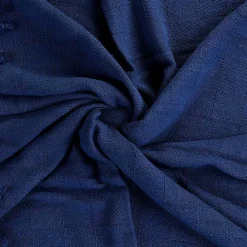 Navy Checkered Weave Fringe Throw