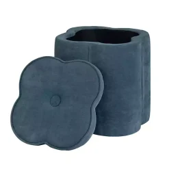Navy Chenille Flower Storage Ottoman
